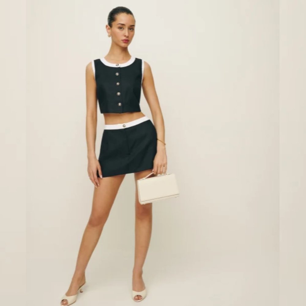 NWOT Reformation Roxy Linen Two Piece in Black Sleeveless Top Skort